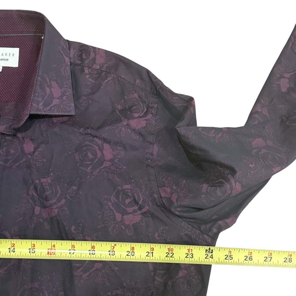 Ted Baker mens Burgundy Floral Rose Print Long Sleeve Dress Shirt Size 17 34/35 - Picture 4 of 5